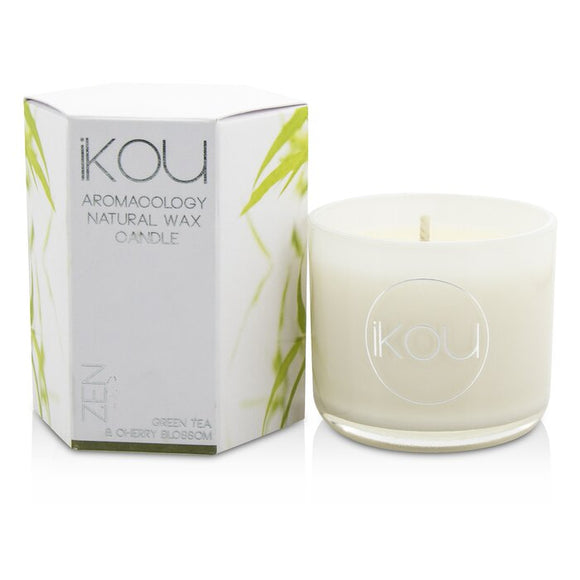 iKOU Eco-Luxury Aromacology Natural Wax Candle Glass - Zen (Green Tea & Cherry Blossom) (2x2) inch