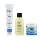 Philosophy Smooth, Glowing & Hopeful 3-Pieces Set: Renewed Hope In A Jar Peeling Mousse 75ml + One-Step Facial Cleanser 120ml + Renewed Hope In A Jar Hyaluronic Glow Moisturizer 60ml 3pcs