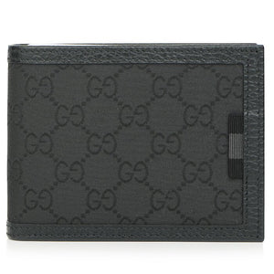 Gucci Canvas Web Tab GG Guccissima Trifold Wallet 217044 Black