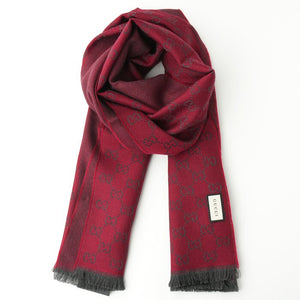 Gucci HALF GG LOGO WOOL SCARF 344994 Wine