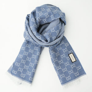 Gucci HALF GG LOGO WOOL SCARF 344994 Blue