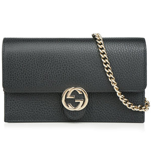 Gucci Icon GG Interlocking Wallet On Chain Black Crossbody Bag 615523 Black