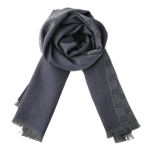 Gucci HALF GG LOGO WOOL SCARF 344994 Black