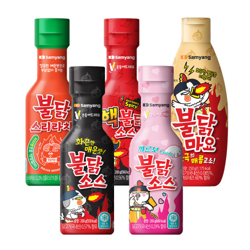 5 Kinds of Buldak Sauce (Buldak Sriracha/Buldak Sauce/Carbo Buldak Sauce/Nuclear Buldak Sauce/Buldak Mayo) 5pcs - South Korea