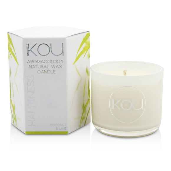 iKOU Eco-Luxury Aromacology Natural Wax Candle Glass - Happiness (Coconut & Lime) (2x2) inch