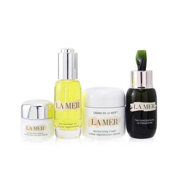 La Mer The Most-Covered Travel Collection: 1x The Concentrate - 30ml/1oz + 1x The Eye Balm Intense - 15ml/0.5oz + 1x The Renewal Oil - 30ml/1oz + 1x Cream De La Mer The Moisturizing Cream - 60ml/2oz + 1x Bag 4pcs+1bag