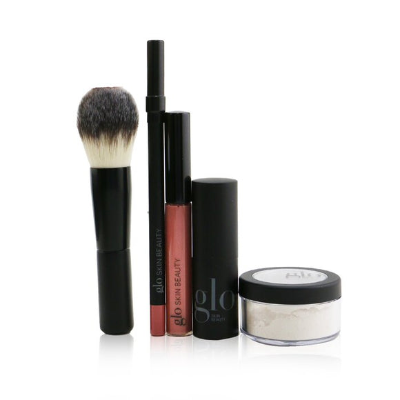 Glo Skin Beauty Ready, Set, Kiss Touch Up Kit (1x Mini Setting Powder, 1x Lip Pencil, 1x Lipstick, 1x Lip Gloss, 1x Brush) 5pcs 1bag
