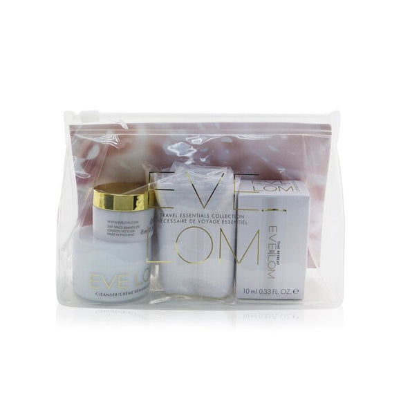 Eve Lom Travel Essentials Collection: Cleanser 20ml Moisture Cream 8ml Time Retreat Radiance Essence 10ml Cloth 4pcs
