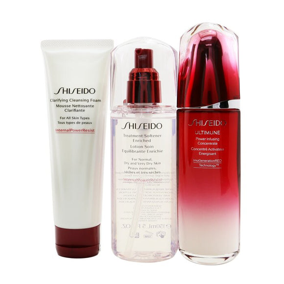 Shiseido Ultimune Defend Daily Care Set: Ultimune Power Infusing Concentrate 100ml + Clarifying Cleansing Foam 125ml + Treatment Softener Enriched 150ml 3pcs