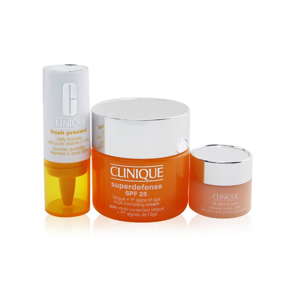Clinique Derm Pro Solutions (For Tired Skin): Superdefense SPF 25 50ml+ Fresh Pressed Daily Booster 8.5ml+ All About Eye 5ml 3pcs