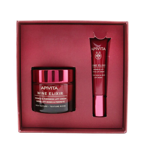 Apivita Wine Elixir Wrinkle Reduction & Firmness (Rich Texture) Gift Set: Rich Cream 50ml+ Eye & Lip Cream 15ml 2pcs