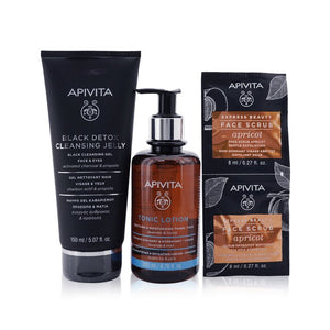 Apivita Is It Clear? Cleansing &amp; Soothing Set: Cleansing Jelly 150ml+ Tonic Lotion 200ml+ Face Scrub with Apricot 2x8ml 3pcs