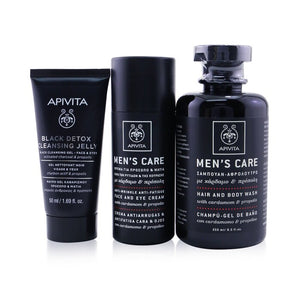 Apivita That's My Man Face &amp; Body Treatment Set: Hair &amp; Body Wash 250ml + Face &amp; Eye Cream 50ml + Black Cleansing Gel 50ml 3pcs