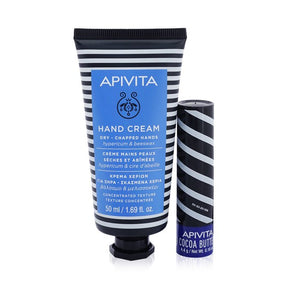 Apivita Bee Protective Hypericum Set: Hand Cream Hypericum &amp; Beeswax 50ml+ Lip Care Cocoa Butter SPF20 4.4g 2pcs