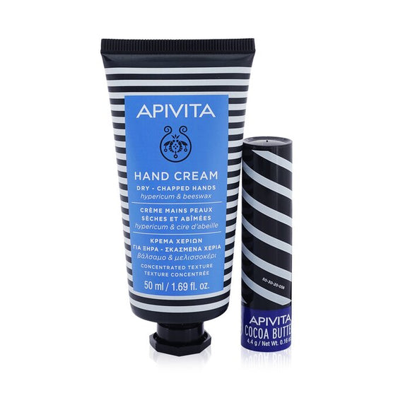 Apivita Bee Protective Hypericum Set: Hand Cream Hypericum & Beeswax 50ml+ Lip Care Cocoa Butter SPF20 4.4g 2pcs