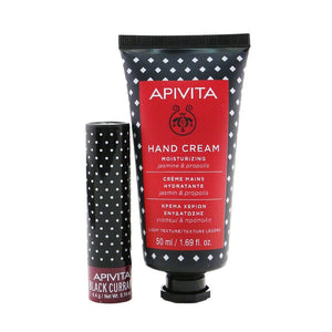 Apivita Bee Protective Jasmine Set: Hand Cream Jasmine &amp; Propolis 50ml+ Lip Care Black Currant 2pcs