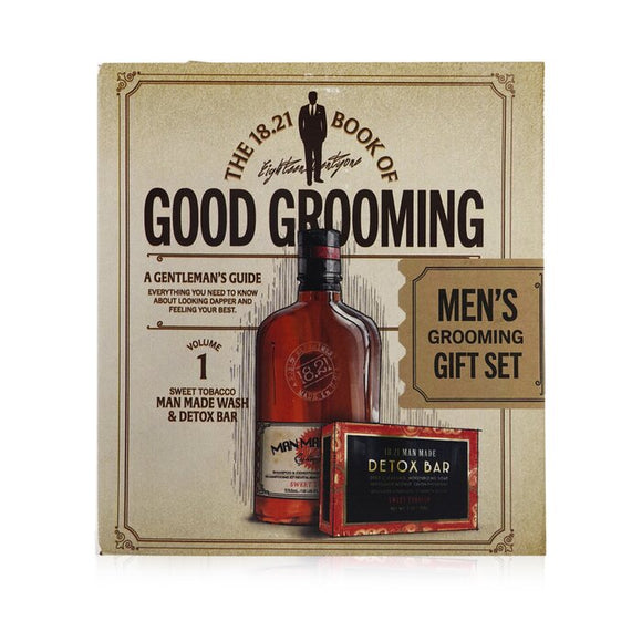 18.21 Man Made Book of Good Grooming Gift Set Volume 1: Sweet Tobacco (Wash 532ml + Detox Bar 198g) 2pcs
