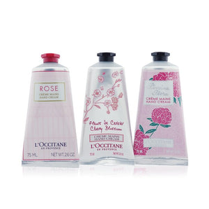 L'Occitane Pink Flowers Hand Cream Collection: Pivoine Flora + Rose + Cherry Blossom 3x75ml/2.6oz