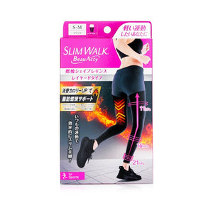 SlimWalk Compression Leggings with Taping Function for Sports - # Black (Size: S-M) 1pair
