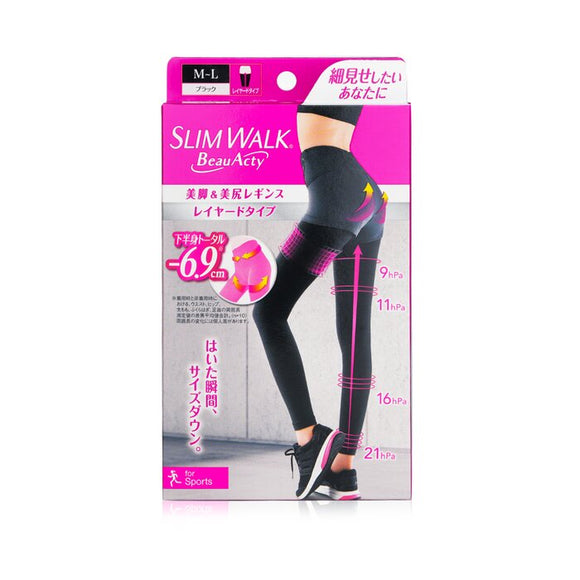 SlimWalk Compression Leggings for Sports (Sweat-Absorbent, Quick-Drying) - # Black (Size: M-L) 1pair