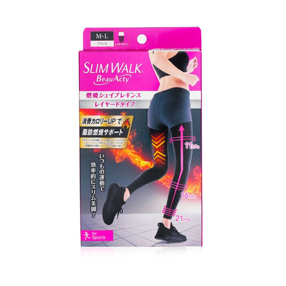 SlimWalk Compression Leggings with Taping Function for Sports - #Black (Size: M-L) 1pair
