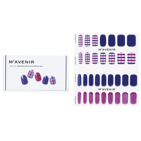 Mavenir Nail Sticker (Patterned) - Gingham Check With Purple Nail 32pcs