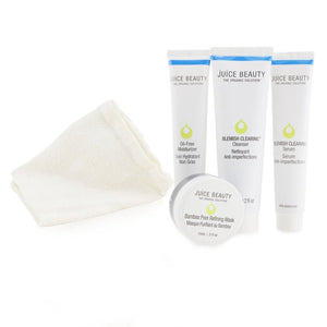Juice Beauty Blemish Clearing Solutions Kit Cleanser Serum Moisturizer Mask Washcloth (Exp. Date: 08/2023) 4pcs 1cloth